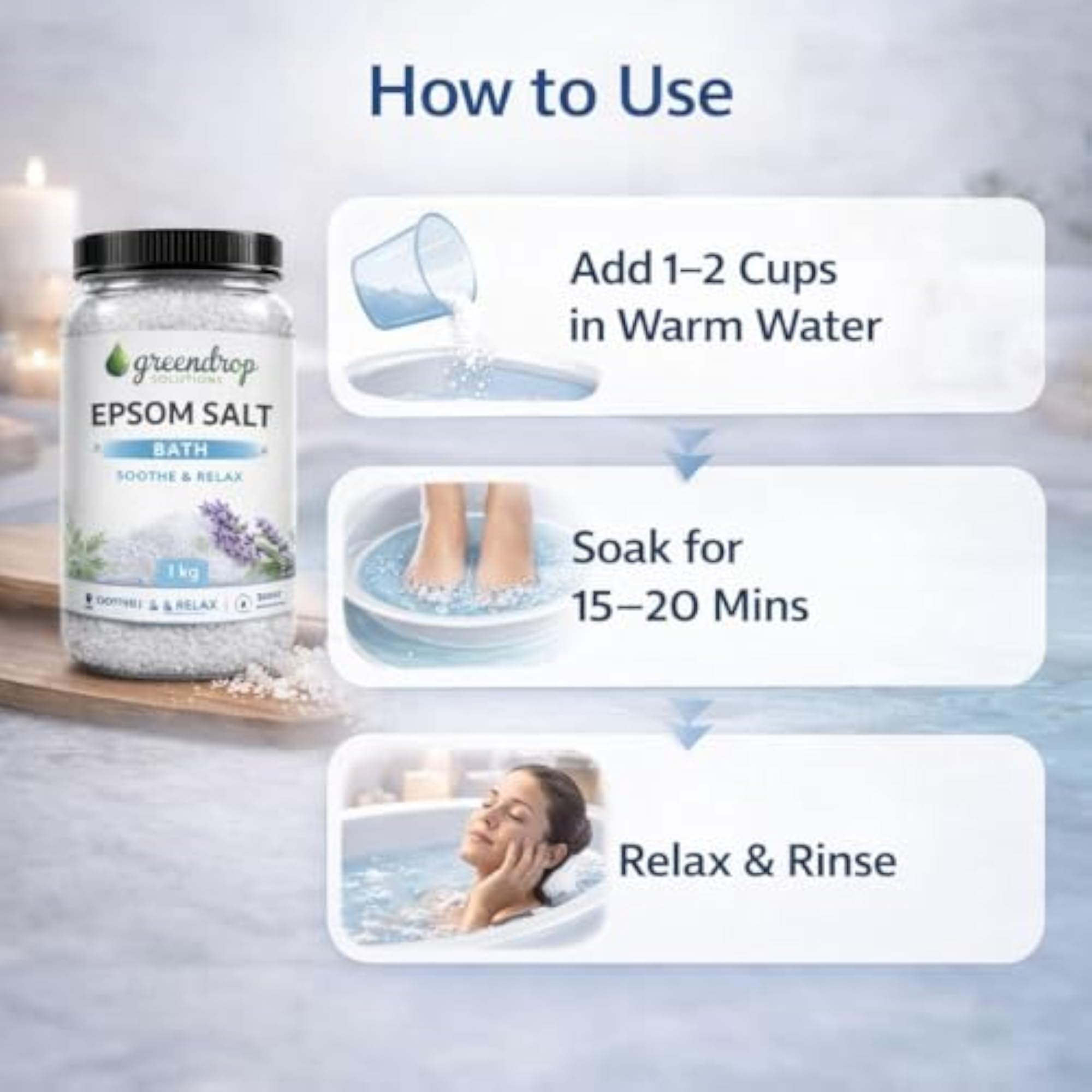 Epsom Bath Salt 1kg for Pain Relief & Detox